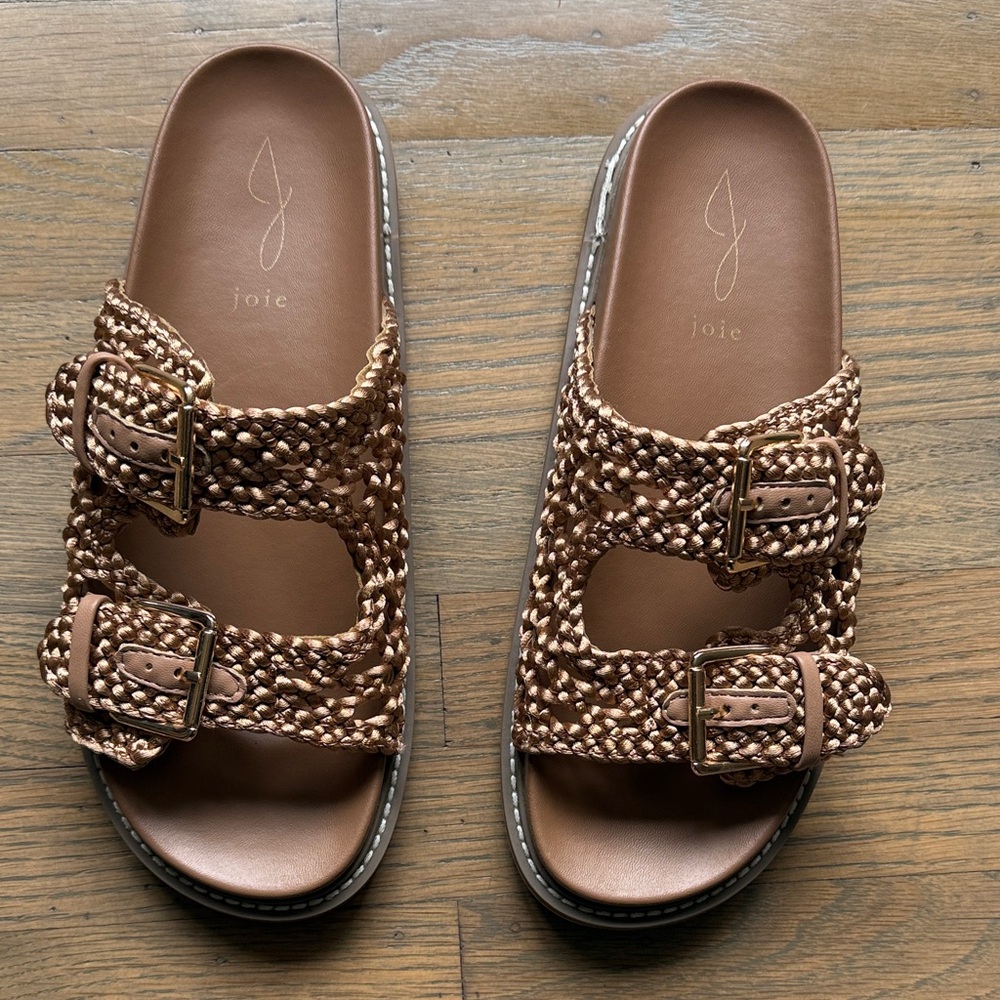 Joie Tan Woven Buckle Slides size 8.5